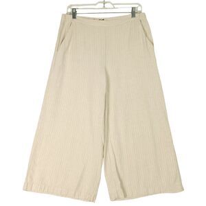 Ellen Tracy Pants Womens M Beige Striped Cropped Wide Leg 100% Linen Lagenlook